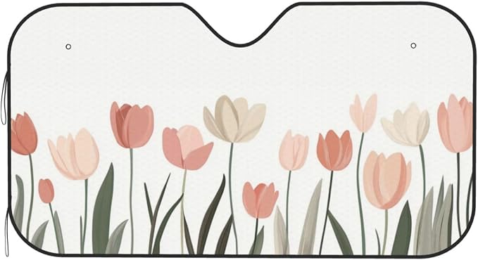 Windshield Sun Shade Tulip Flower Field Car Front Window Sunshade Cover for Truck SUV Blocks UV Rays Automotive Visor Interior Protector 55 x 30 inch