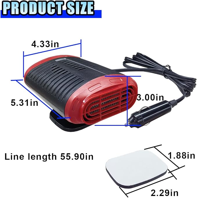 Portable Car Heater, 12V 150W Windshield Defogger and Defroster that Plug into Cigarette Lighter for Winter, 2 in 1 Fast Heating & Cooling Fan with 360° Rotatable Base for Car Sedan (Red/Black)