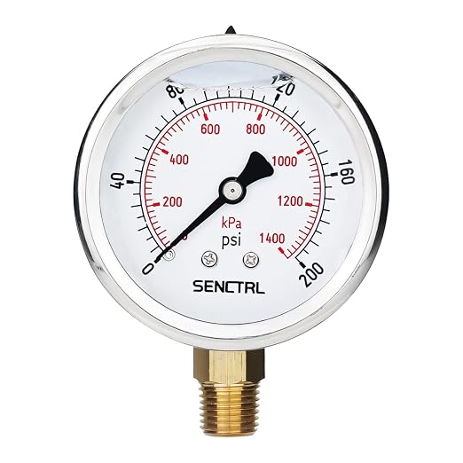 0-200 Psi Glycerin Liquid Filled Pressure Gauge, 2.5" Dial Size, 1/4" NPT Lower Mount, Stainless Steel Case, for Water Oil Pressure Test in Pipe Pool Pump Sand Filter Air Compressor