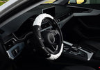 Diamond Soft Leather Steering Wheel Cover with Bling Bling Crystal Rhinestones, Universal 15 inch, Black White