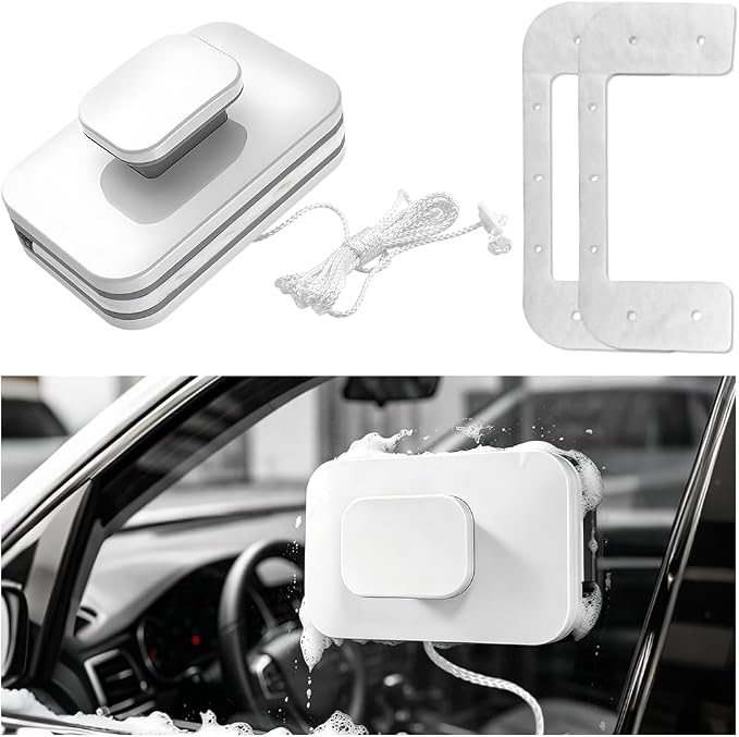 Magnetic Double-Sided Windshield Cleaner with Anti-Fall Rope | Vehicle Window Cleaner, Windscreen Glass Wiper, Universal for SUV Automobile Truck