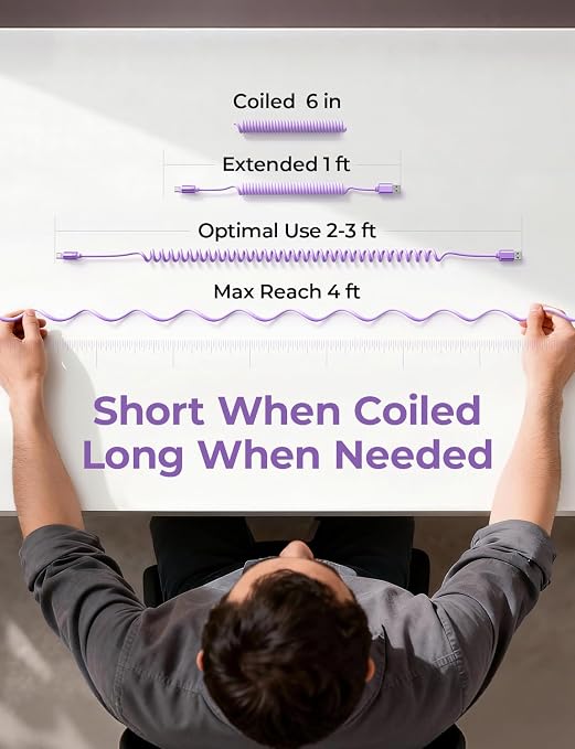 Coiled USB C Cable, 2 Pack for Android Auto & CarPlay Cable, Short USB A to USB C Cable Compatible with iPhone 17/16/15, Samsung Galaxy S25/S24/S23 A15/A14, Google Pixel 9/8, Purple 4FT