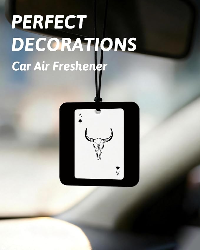 Retro Western Orange Car Air Freshener 4 Pcs, Country Bull Skull Cactus Horseshoes Ace Card Square Hanging Air Freshener for Closet Drawer Books, Western Car Accessories Mirror Decor for Women