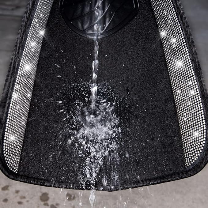 Bling Diamond Car Floor Mats, Shining Rhinestone Carpet Sparkly Glitter Crystal with Anti-Slip PVC Heel Pad Waterproof Universal Fit Automotive SUV,Sedan,Van,Cute Girl Women,4pcs Black Sliver