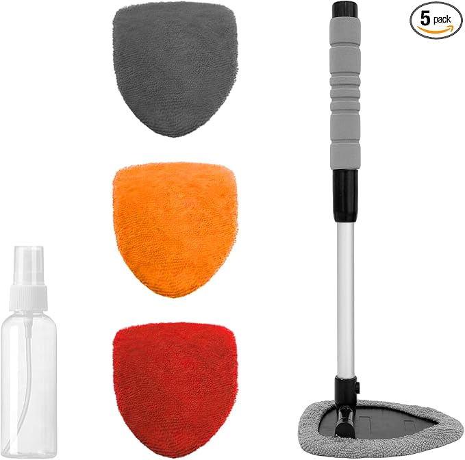 Windshield Cleaning Tool, Windshield Cleaner Tool, Car Cleaning Kit with Extendable Handle,Microfiber Cloth,Spray Bottle, Inside Auto Window Cleaner Supplies Fit for Car, Office and Home