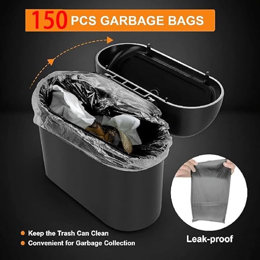 Leak-Proof mini car Trash can, 150 Garbage Bags, with lid, can be Placed on the Desk or Hung, Perfect car Accessory!