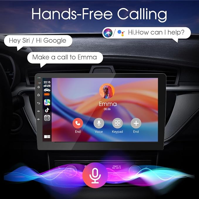 10.1 Inch Carplay Screen for Car,8 cores Radio Screen with Wireless CarPlay and Android Auto,Car Stereo with Mirror Link,Double Din Autoradio with Backup Camera,FM,Aux Input Car Audio
