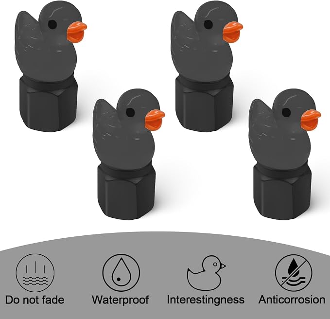 4 Pack Cute Duck tire Valve caps, Glow in The Dark Tire Valve Caps, Interesting and Practical Tire Decoration, Can be Used for Cars, Motorcycles, Trucks, and Bicycles.(Black)