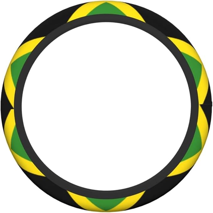 Car Steering Wheel Cover for Women Men, Non-Slip Jamaica Jamaicans Flag Car Accessory, Universal 14"-15" Fit for Cars, SUVs, Trucks (Jamaican Flag)