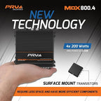 MDX800.4 2 Ohm Mini 4 Channel Car Audio Amplifier 4 x 200 Watts RMS at 2 Ohm - Compact 800x4 Amp Stereo, 800 Watts RMS, 2 Channel bridgedable, Multichannel Full Range