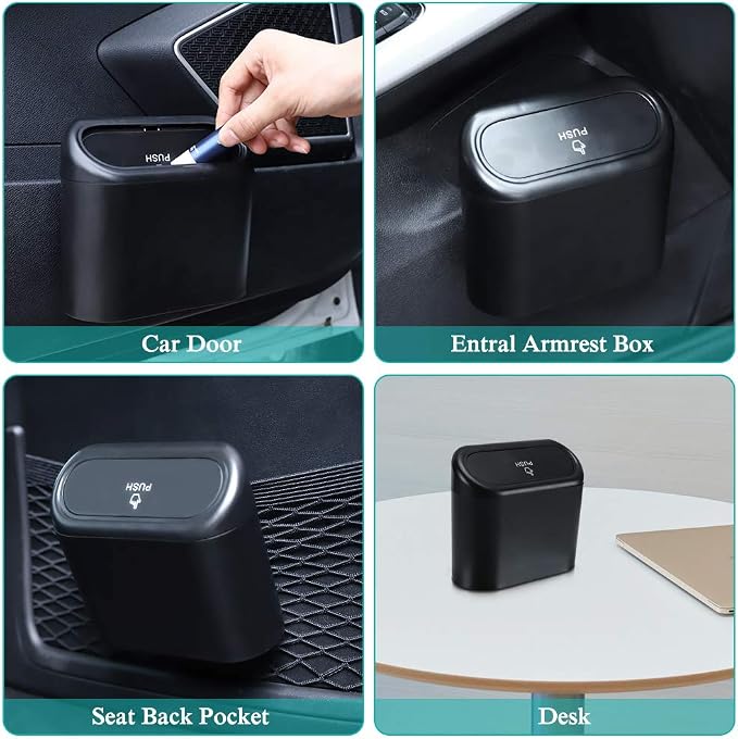 Car Trash Can with Lid, Mini Auto Dustbin Garbage Organizer Holder 2 Packs, Automotive Storage Container Bin with 60 Pcs Bags for Vehicle, Home, Office