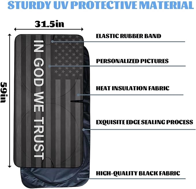 American Flag Car Window Sun Shield Black White Christian Patriot Faith Front Window Sun Shade Rays Sun Shade Visor Protector for Car Sedan Truck SUV Accessories 59" L x 31.5" W