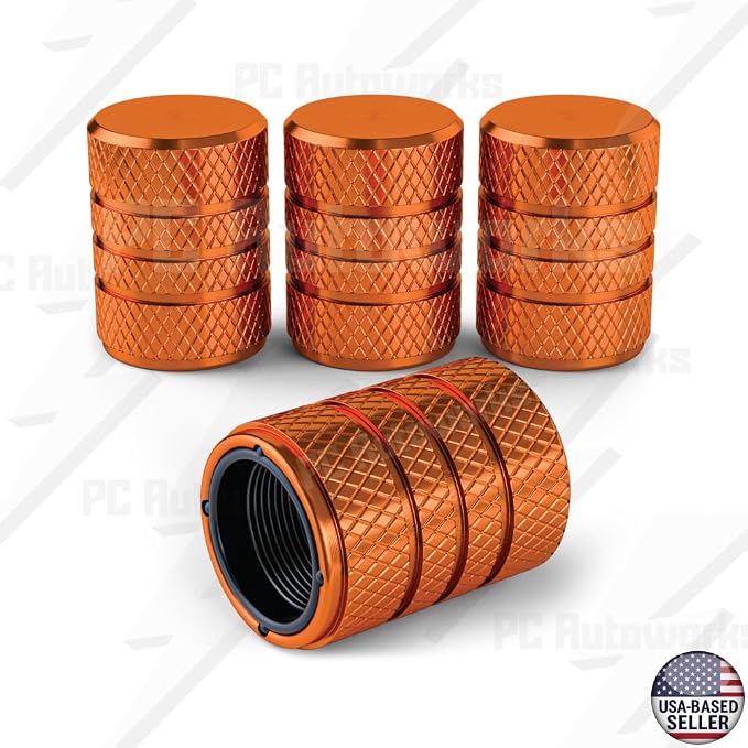 Aluminum Tire Valve Stem Caps – Anti-Rust, Premium Anodized Aluminum, Corrosion-Resistant, Easy Install, Universal Fit for Car, Truck, Bike, SUV – 1 Pack/Set of 4 (Amber Orange)