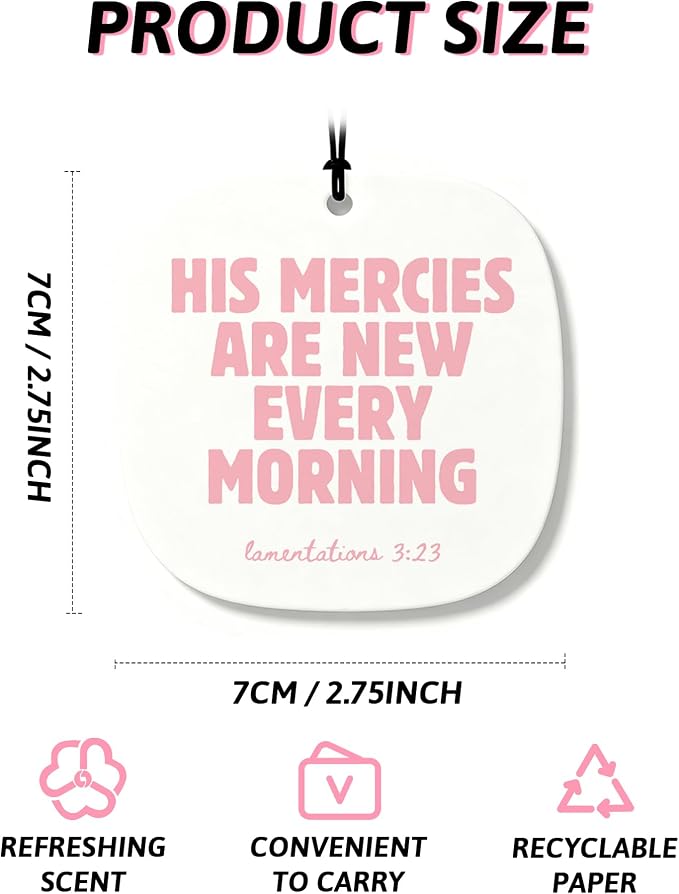 Pink Christian Car Air Freshener 8 Pcs, Pink Bow Floral Religious Hanging Air Freshener Rounded Square for Girls Dorm Bedroom Apartment, Girly Christian Car Accessories Mirror Decor for Women
