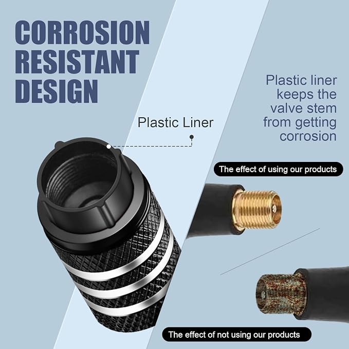 Tire Valve Stem Cap Cover - (5 Pack) Tire Air Caps Metal with Plastic Liner Corrosion Resistant Leak-Proof Snow Snowflake for Car Motorcycle Bike Black