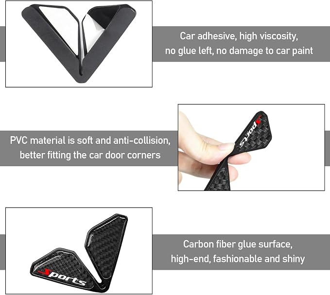 2 PCS Car Door Corner Protector Edge Guards, Real Carbon Fiber Anti-Collision Car Door Edge Protector, Self-Adhesive Decorative Auto Corner Protect, Vehicle Exterior Accessories (Black Sport)