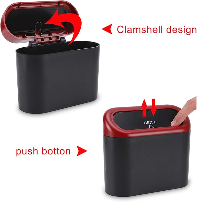 Car Trash Can with Lid, 2 Packs Mini Vehicle Trash Bin Car Dustbin Garbage Organizer Holder with 2 Roll Trash Bag, Portable Hanging Leakproof Cars Storage Bag Container for Auto, SUV (Red)