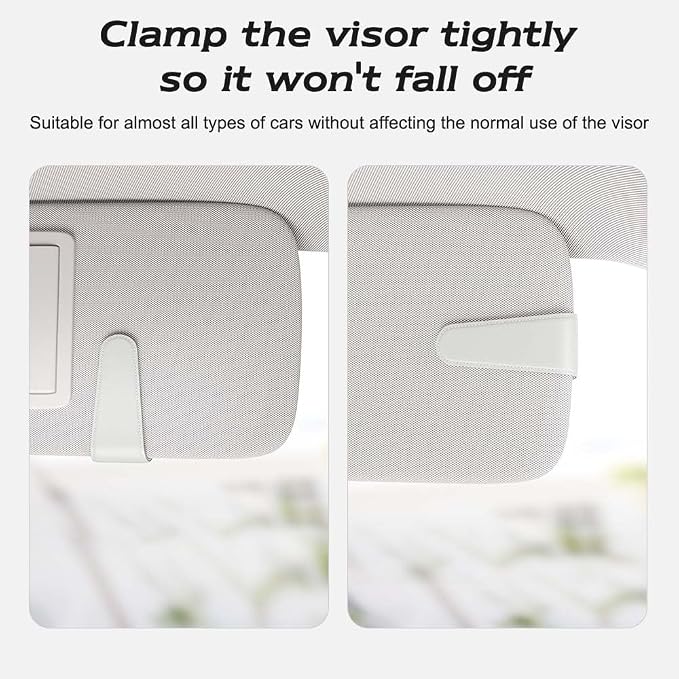 Sunglass Holder for Car Visor, White, 2 Packs | Suede Cloth, Magnetic, Organizer for Car Accessories