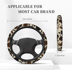Cow Print Steering Wheel Cover - 2 Car Cattle Cup Coasters | Anti-slip Breathable Universal 14 - 15-In Vintage Cows Print Cute For Men Women