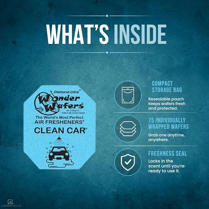 Wonder Wafers 75 Count Air Fresheners Individually Wrapped, Clean Car Fragrance