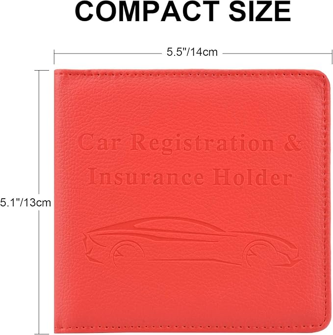 Car Registration and Insurance Holder, Vehicle Glove Box Car Organizer Men Women Wallet Accessories Case for Cards, Essential Document, Driver License, Red
