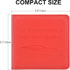 Car Registration and Insurance Holder, Vehicle Glove Box Car Organizer Men Women Wallet Accessories Case for Cards, Essential Document, Driver License, Red