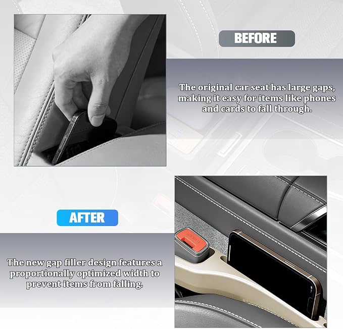 2PCS Car Seat Gap Filler, Seat Side Seam Crevice Blocker Organizer to Prevent Things from Dropping, Drop-Proof Auto Console Gap Guard Stopper Plug, Universal for Vehicles (Beige)