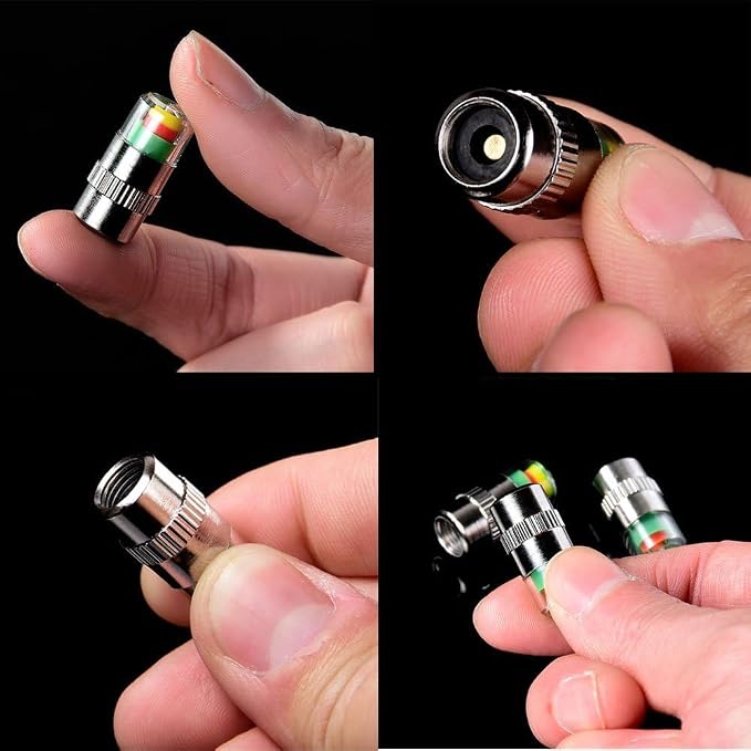 4Pcs 36 PSI Car Tire Pressure Monitor Valve Stem Caps, Easy to Read 3 Color Eye Alert Sensor Indicator for Pre-Drive Check Road Safety