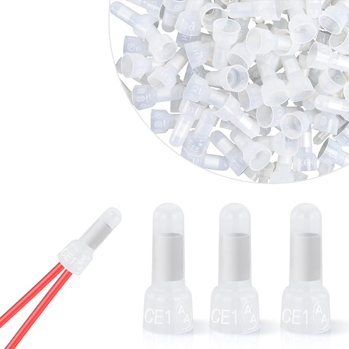 300PCS CE1 Closed End Crimp Terminal 22-16 Gauge Nylon Insulated Closed End Wire Cap Wire Connectors Crimp Cap Terminals Connectors for Automotive Car Truck Boats Marine Electrical Wiring