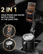 Cup Holder Phone Holder for Car, 2 in 1 Cup Holder Phone Mount with Adjustable Base, Long-Arm Supports 360° Rotation, Car Phone Holder Compatible with All Phones| Anti-Slip&No Shake Design