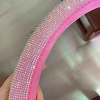 Car Steering Wheel Cover Pink for Women Girls Cute Bling Accessories 15 Inch Universal Colorful Crystal Rhinestone Diamond Rainbow Anti-Slip Wheel Protector