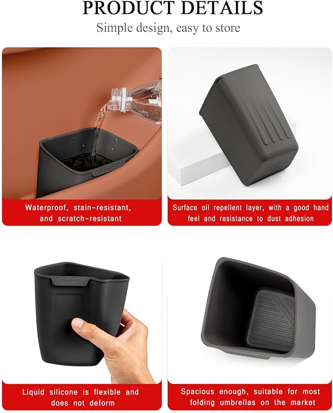 Car Interior Storage Box, Black Silicone Door Side Organizer with Umbrella Holder and Trash Can, Vehicle Accessory (Black)