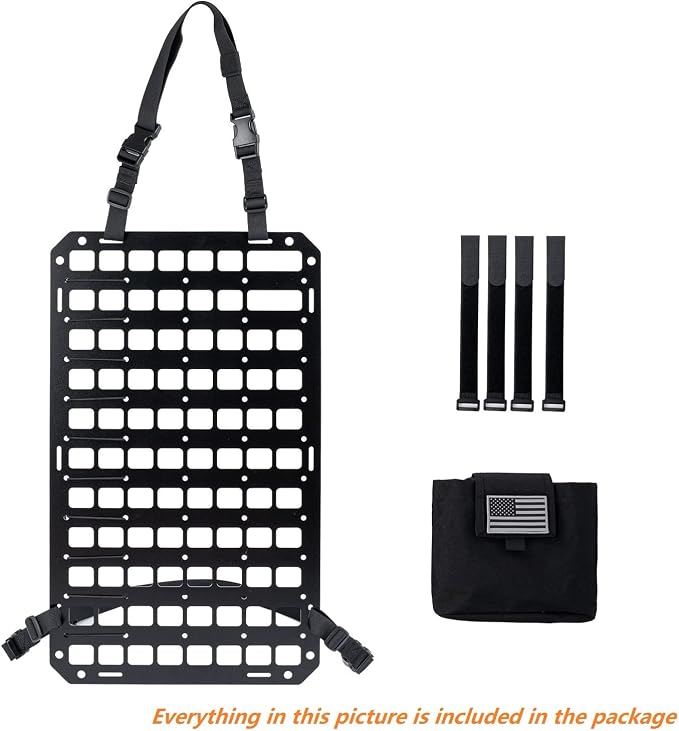 Rigid MOLLE Panel for Vehicle Seat Back Organizer Aluminum Alloy Plate for Auto Modular Storage Patrol Car Tactical Gear EDC Pouch Holder Holster Bag Rack Mount Platform