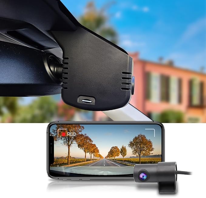 Front 4K+Rear 1080P Dash Cam Adapts for Volkswagen Tiguan 2024-2026 MK3 (Black Cover), Integrated OEM Look, 2 Way HD Video, WiFi & APP, Loop Recording, Parking Sensor, Easy to Use, 128GB Card