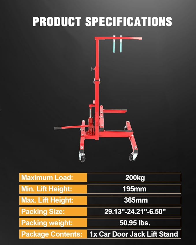 Car Door Hydraulic Lift, Remover Jack Stands Lift Hoist Hydraulic Car Back Door Hydraulic Lift Mobile Rolling Door Bumper Jack Stand Dolly kit - Red