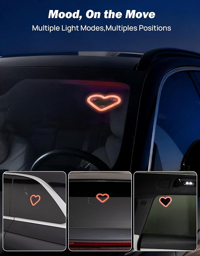Heart Light for Car Solar Powered Heart Neon Light Car Led Lights Interior for Outdoor/Interior Car/Room Red