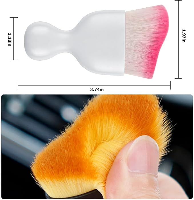 Car Interior Detailing Brush with Dust Cover, Auto Soft Hair Cleaning Brushes, Scratch Free Curved Dirt Collectors, for Vehicle Dashboard Air Conditioner Vents Leather(White/Red)