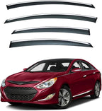 4pcs Smoke Tint with Chrome Trim Outside Mount Tape On/Clip On Style PVC Sun Rain Guard Vent Window Visors Compatible with 11-14 Sonata i45 YF 15 Hybrid