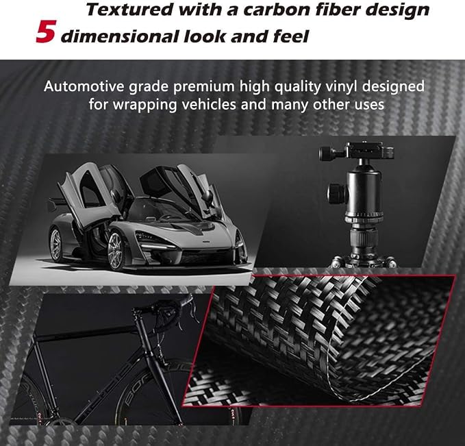 Universal Car Door Edge Protector, Carbon Fiber 5D Gloss Black Vinyl Wrap Film with Anti-Collision Protection for Most Vehicles (33Ft x 2In, Black)