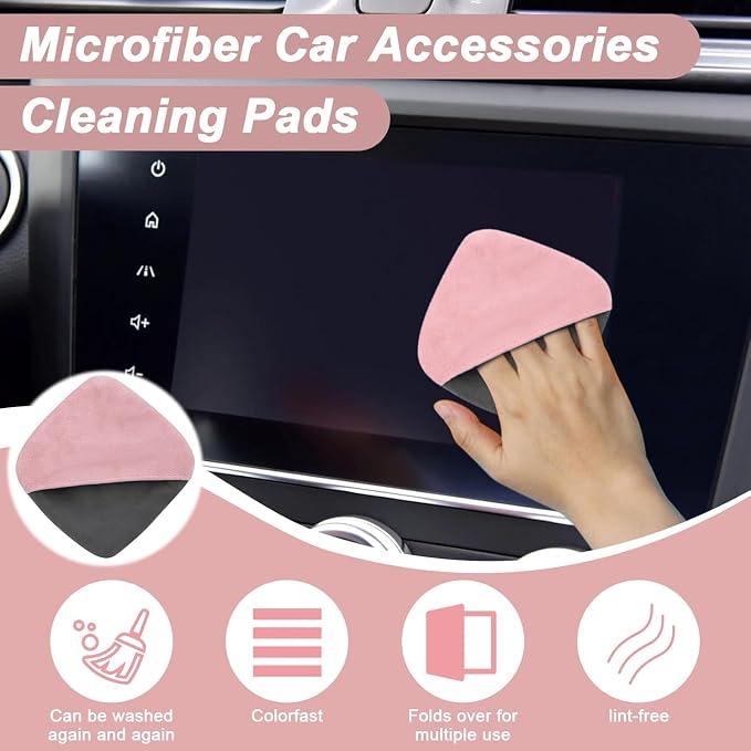2PCS Car Screen Cleaner, 4.1''×4.1'' Microfiber Dashboard Wipes, Square Microfiber Cloth, Automotive Display Wipes,Vehicle Screen Cleaner Tool for Dashboard Display, Car Interior Tool (Pink)