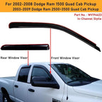 Extra Durable Clip-on in-Channel Auto Vent Window Visors, Fits 2002-2008 Dodge Ram 1500, 2003-2009 Ram 2500 & 3500, Quad Cab, UV-Protect Rain Guards, Original Wind Deflector, Smoke, 4-Pcs