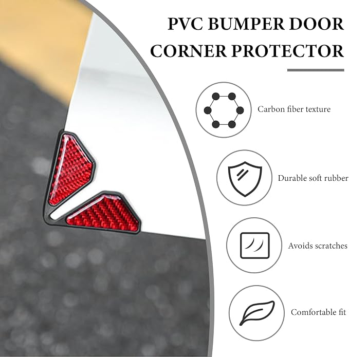 2PCS Car Door Protector Edge Guards, Carbon Fiber Anti-Collision Auto Door Corner Protector, Anti-Rub Trim Sticker Front Do or Corner Decoration for Cars Trucks SUVs (Red)