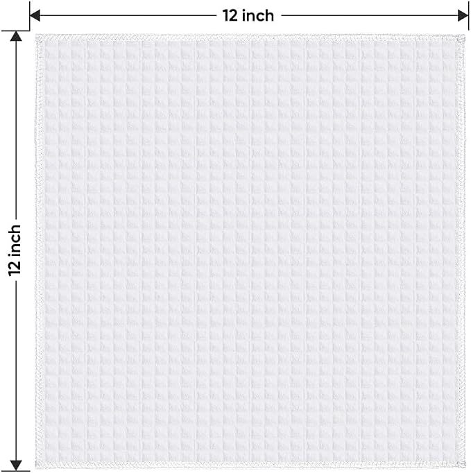Waffle Weave Microfiber Towel, 10 Pack Lint Free Cleaning Rags, 12 x 12 Inches Barista Towels, Reusable Microfiber Cleaning Cloth for Household, Kitchen, Glass and Window, White