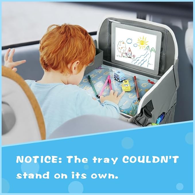 Kids Travel Tray for Boys or Girls, Travel Tray for Kids Car Seat with Tablet Holder, Dry Erase Board & Cooler Cup Holder, Road Trip Essentials Accessories for Car Trip, Airplane (2 Pack)