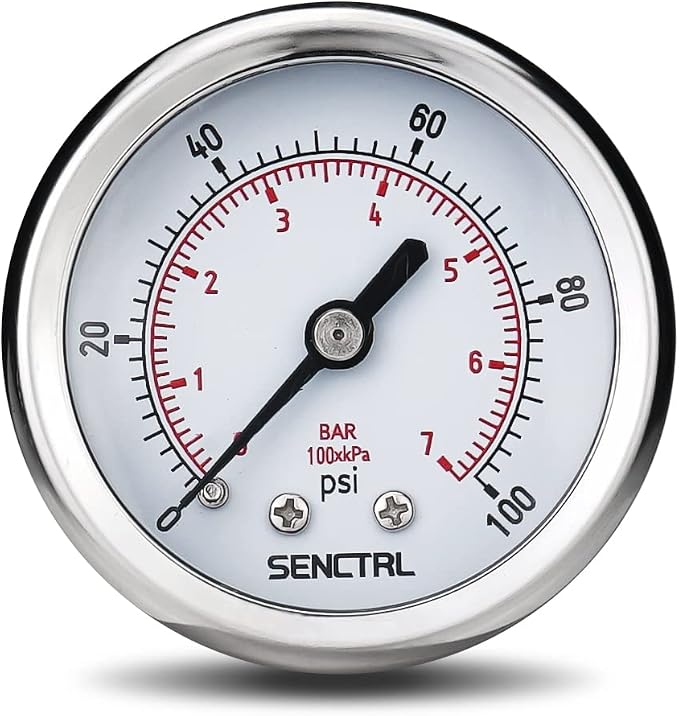 0-100 Psi Pressure Gauge, 2" Dial Size, 1/4 NPT Back Mount, Waterproof, Stainless Steel Case, for Water Filter Well Pump Air Tire Low Pressure Test