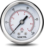 0-100 Psi Pressure Gauge, 2" Dial Size, 1/4 NPT Back Mount, Waterproof, Stainless Steel Case, for Water Filter Well Pump Air Tire Low Pressure Test