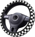 Checkerboard Steering Wheel Cover Car Steering Wheel Protector | Black White Elastic Anti-Slip Breathable Car Accessories Interior for Women Men Universal 15 Inch Fit Auto SUVs Vans Truck