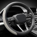 Nappa Leather Steering Wheel Cover,Elegant Diamond Checkered Design, Non-Slip wear-Resistant, Enhance Driving Comfort, Suitable for Steering Wheel Diameter 14 1/2‘-15’ Models.Black Gray