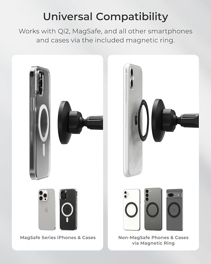 iTap 3 Magnetic Air Vent Car Mount Phone Holder with Magnetic Ring Adapter. Compatible with iPhone, Samsung Galaxy, Google Pixel, Huawei, LG, and All Qi Compatible Smartphones