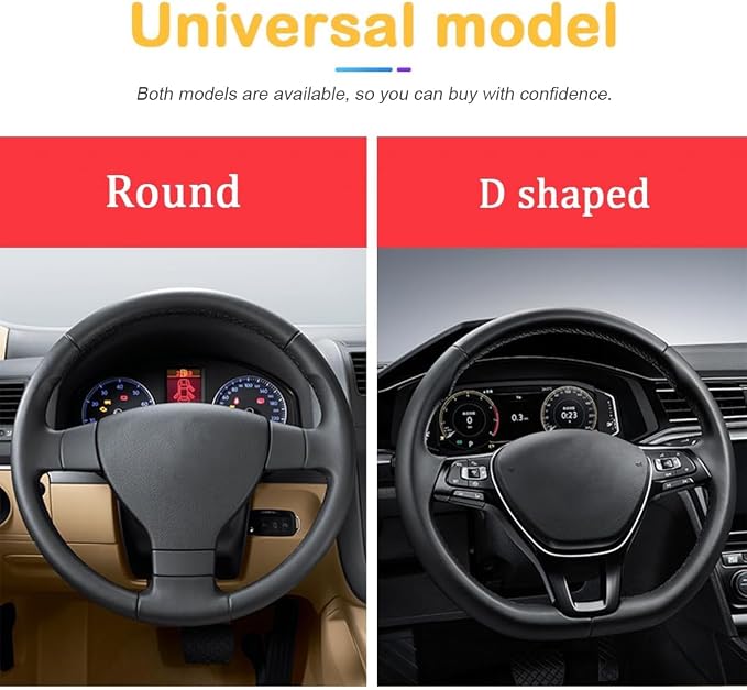 Car Steering Wheel Cover, 15 inch Carbon Fiber Microfiber PU Leather Elastic Steering Wheel Protector for Men Women, Anti-Slip Breathable Car Interior Accessories for Most Cars (Black/Beige)